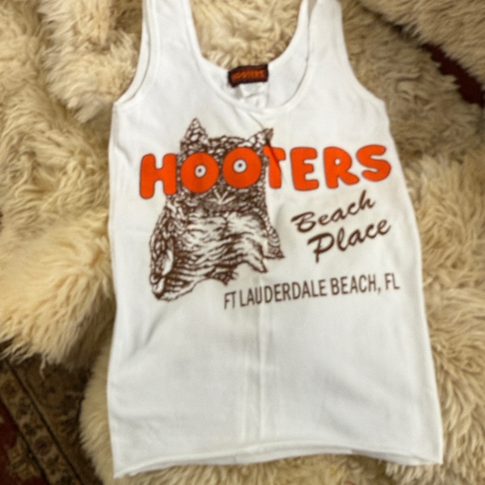 Hooters White Tank Top with Orange Logo